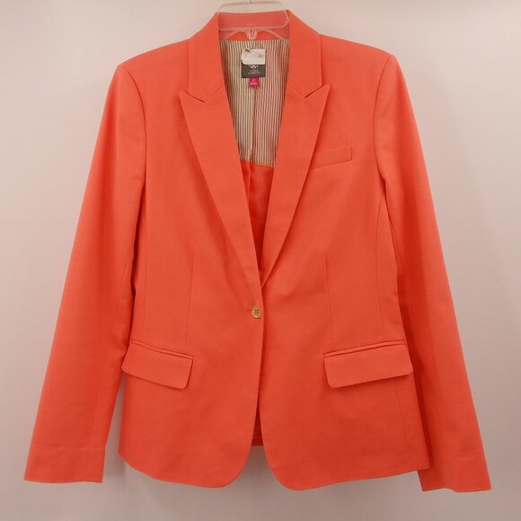 Vince Camuto Jackets & Blazers - Vince Camuto Blazer Jacket Women's 12 Coral Orange Stretch Tailored Gold Buttons